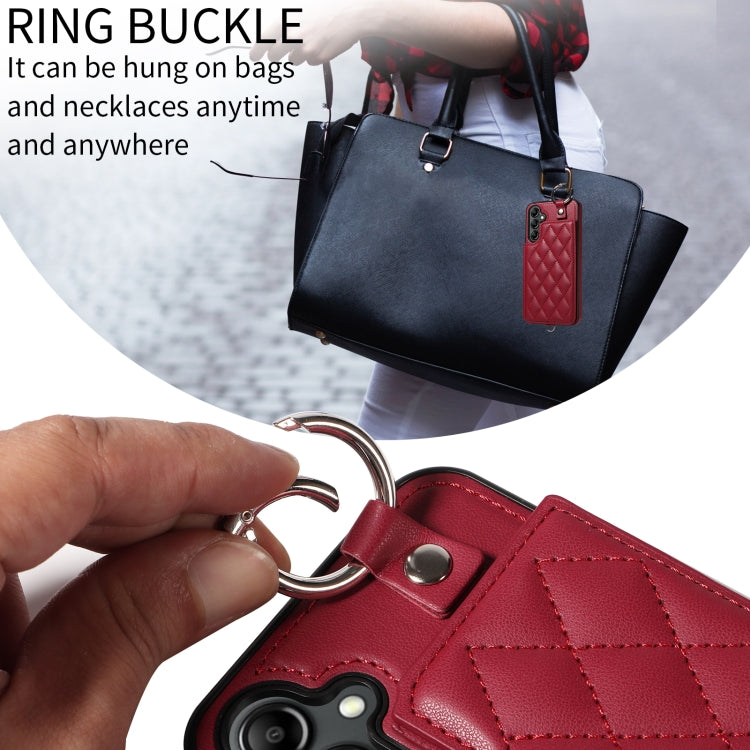 For Samsung Galaxy A14 4G / 5G Rhombic Texture Card Bag Phone Case with Short Lanyard