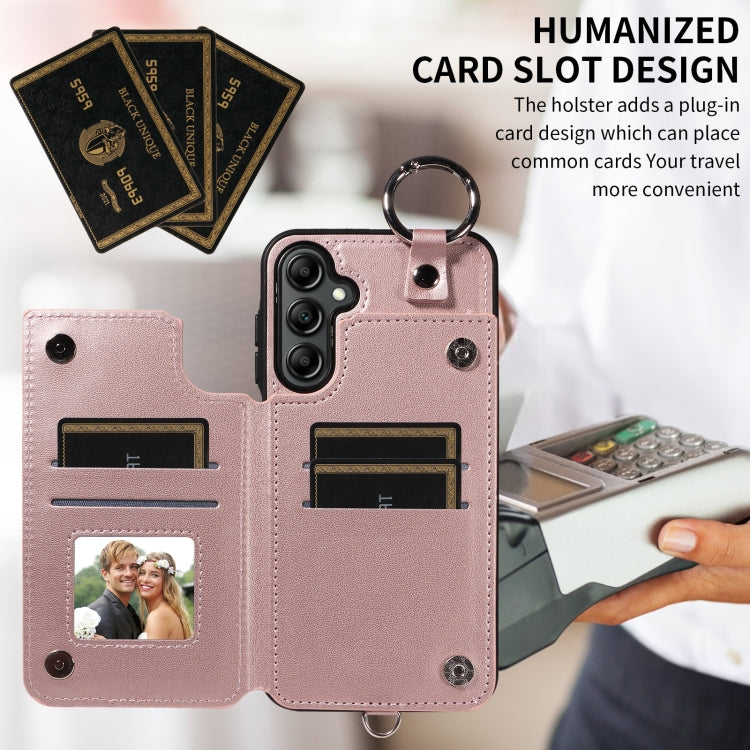 For Samsung Galaxy A14 4G / 5G Rhombic Texture Card Bag Phone Case with Short Lanyard