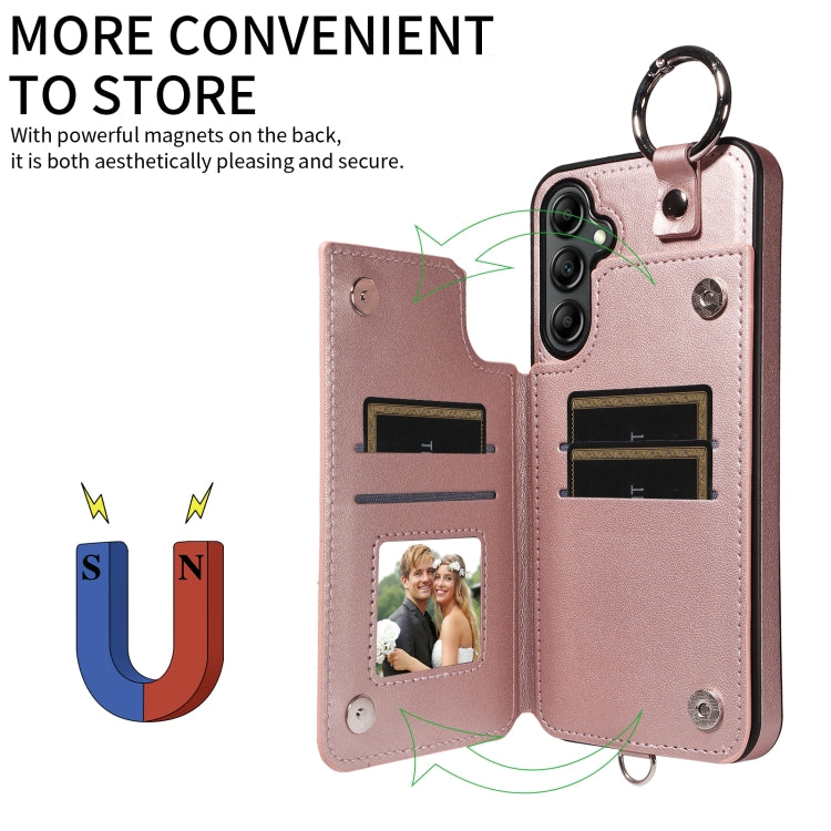 For Samsung Galaxy A14 4G / 5G Rhombic Texture Card Bag Phone Case with Short Lanyard