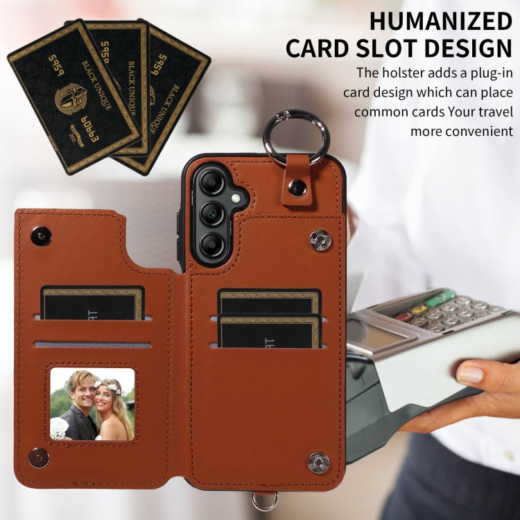 For Samsung Galaxy A14 4G / 5G Rhombic Texture Card Bag Phone Case with Short Lanyard