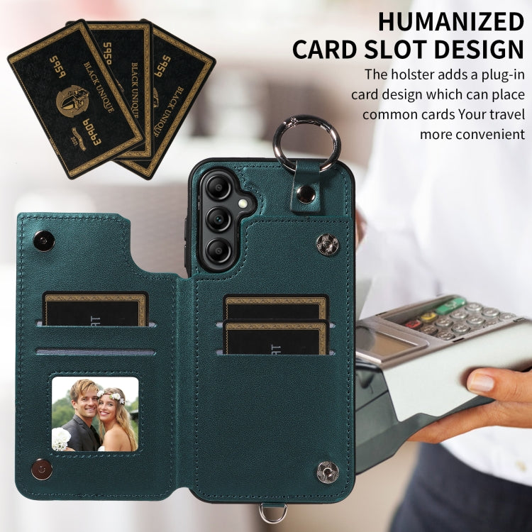 For Samsung Galaxy A14 4G / 5G Rhombic Texture Card Bag Phone Case with Short Lanyard