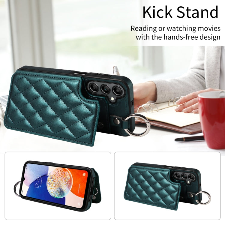 For Samsung Galaxy A14 4G / 5G Rhombic Texture Card Bag Phone Case with Short Lanyard