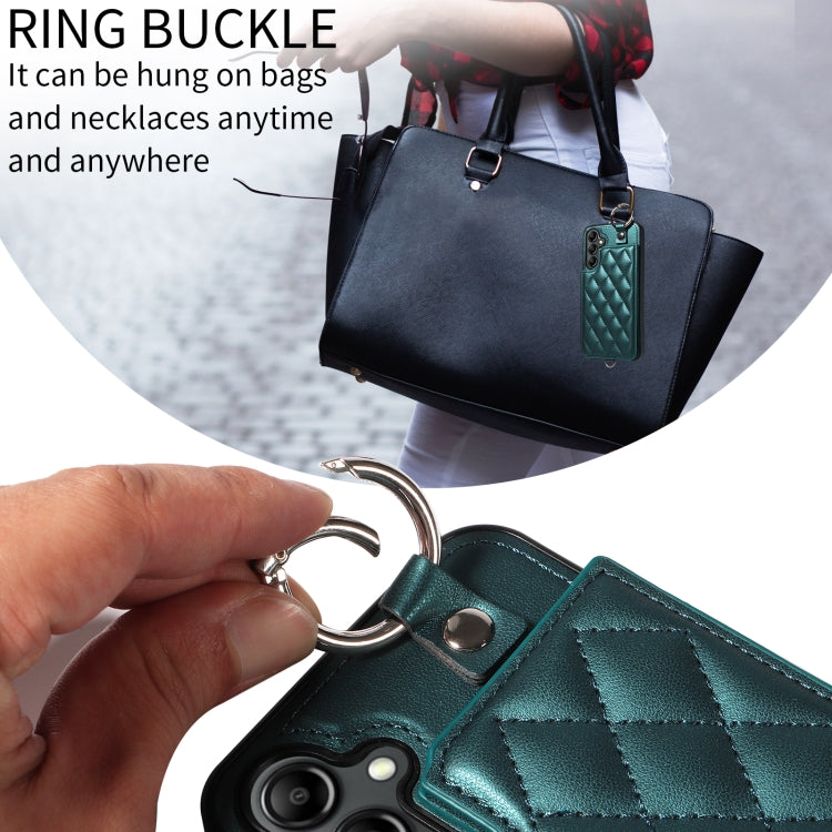 For Samsung Galaxy A14 4G / 5G Rhombic Texture Card Bag Phone Case with Short Lanyard