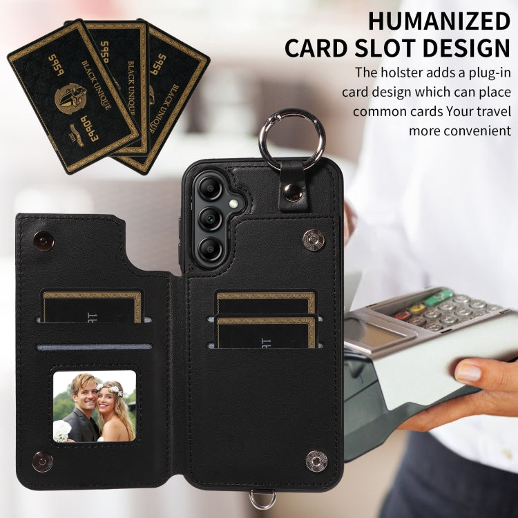 For Samsung Galaxy A14 4G / 5G Rhombic Texture Card Bag Phone Case with Short Lanyard