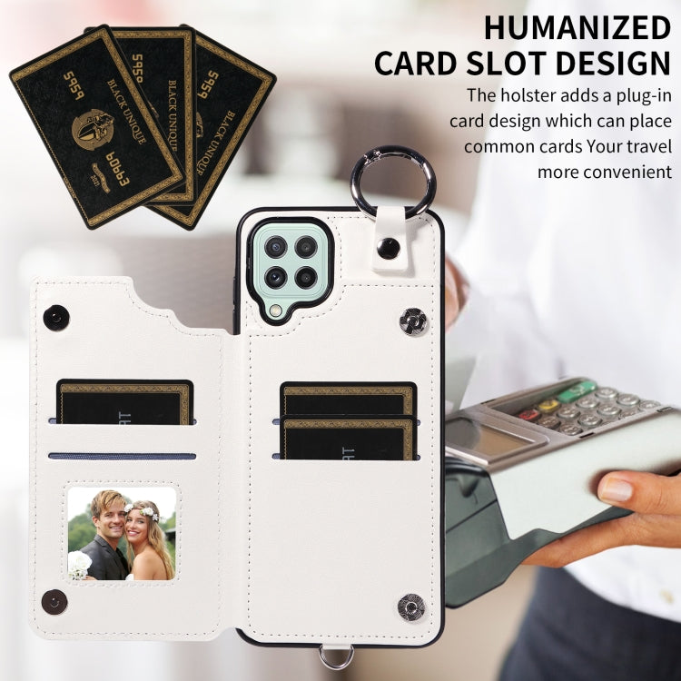 For Samsung Galaxy A22 4G Rhombic Texture Card Bag Phone Case with Short Lanyard