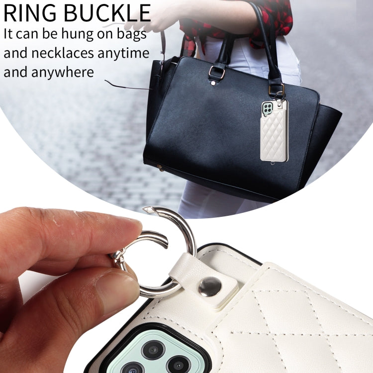 For Samsung Galaxy A22 4G Rhombic Texture Card Bag Phone Case with Short Lanyard