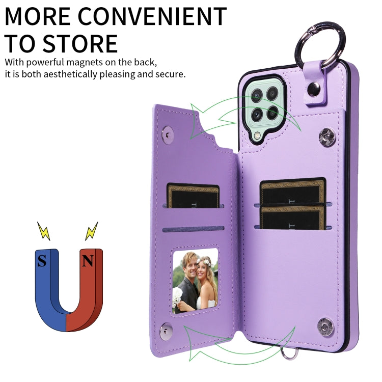 For Samsung Galaxy A22 4G Rhombic Texture Card Bag Phone Case with Short Lanyard