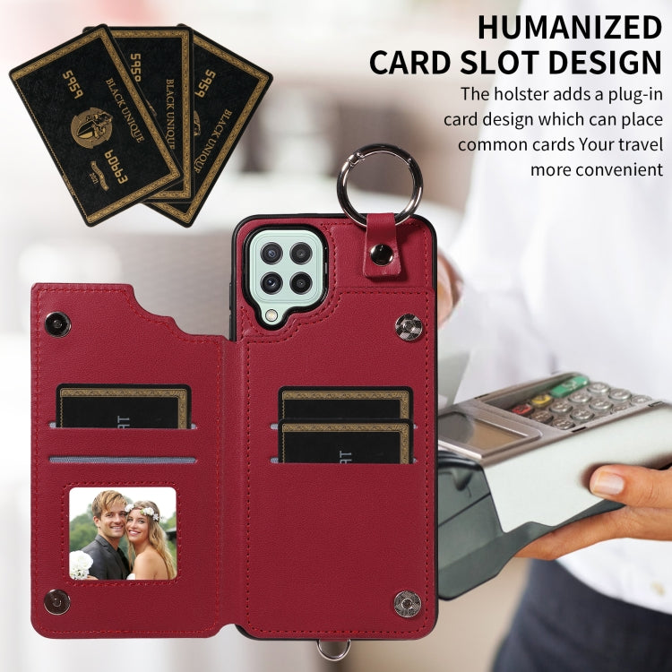 For Samsung Galaxy A22 4G Rhombic Texture Card Bag Phone Case with Short Lanyard