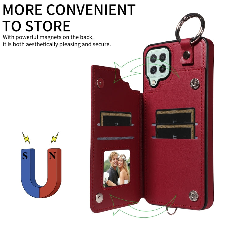 For Samsung Galaxy A22 4G Rhombic Texture Card Bag Phone Case with Short Lanyard