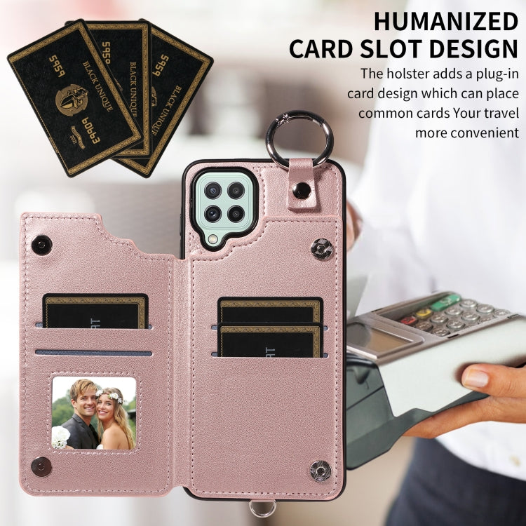 For Samsung Galaxy A22 4G Rhombic Texture Card Bag Phone Case with Short Lanyard