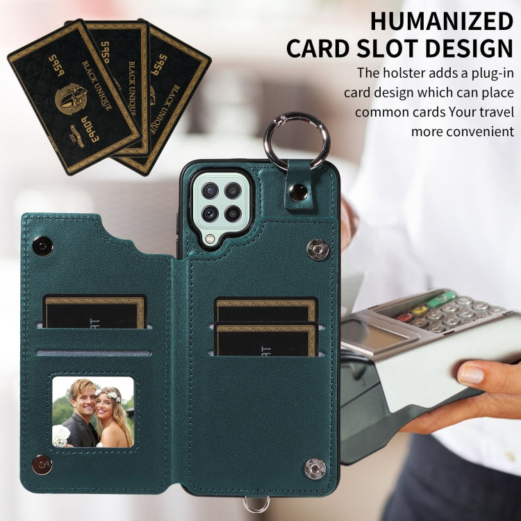 For Samsung Galaxy A22 4G Rhombic Texture Card Bag Phone Case with Short Lanyard