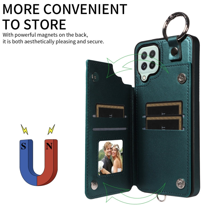 For Samsung Galaxy A22 4G Rhombic Texture Card Bag Phone Case with Short Lanyard