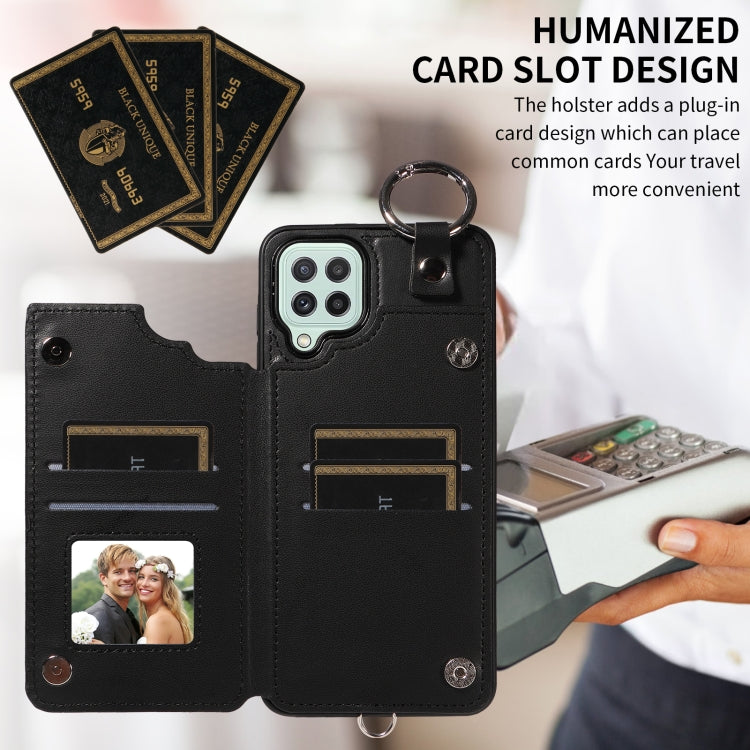 For Samsung Galaxy A22 4G Rhombic Texture Card Bag Phone Case with Short Lanyard