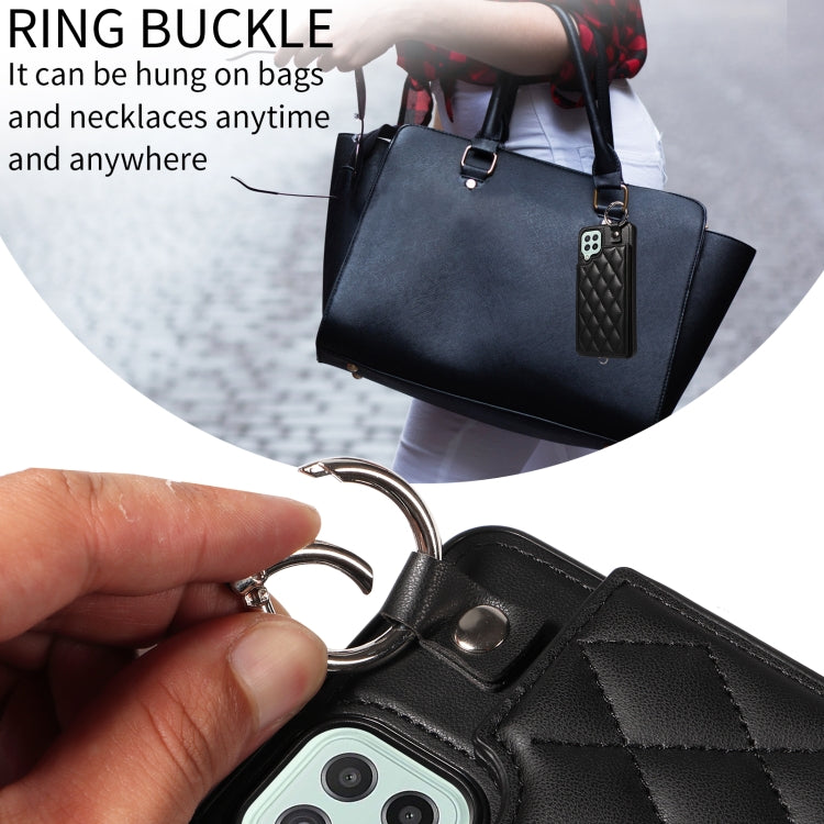 For Samsung Galaxy A22 4G Rhombic Texture Card Bag Phone Case with Short Lanyard