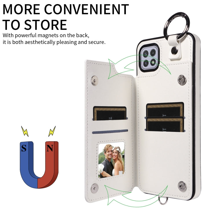 For Samsung Galaxy A22 5G Rhombic Texture Card Bag Phone Case with Short Lanyard