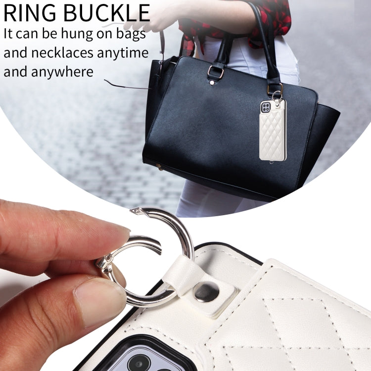 For Samsung Galaxy A22 5G Rhombic Texture Card Bag Phone Case with Short Lanyard