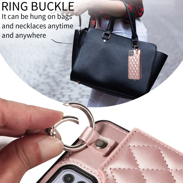 For Samsung Galaxy A22 5G Rhombic Texture Card Bag Phone Case with Short Lanyard