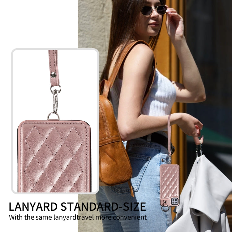 For Samsung Galaxy A22 5G Rhombic Texture Card Bag Phone Case with Short Lanyard