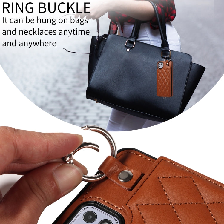 For Samsung Galaxy A22 5G Rhombic Texture Card Bag Phone Case with Short Lanyard