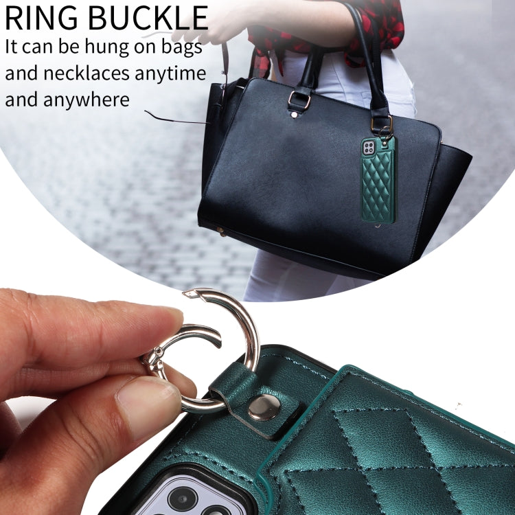 For Samsung Galaxy A22 5G Rhombic Texture Card Bag Phone Case with Short Lanyard