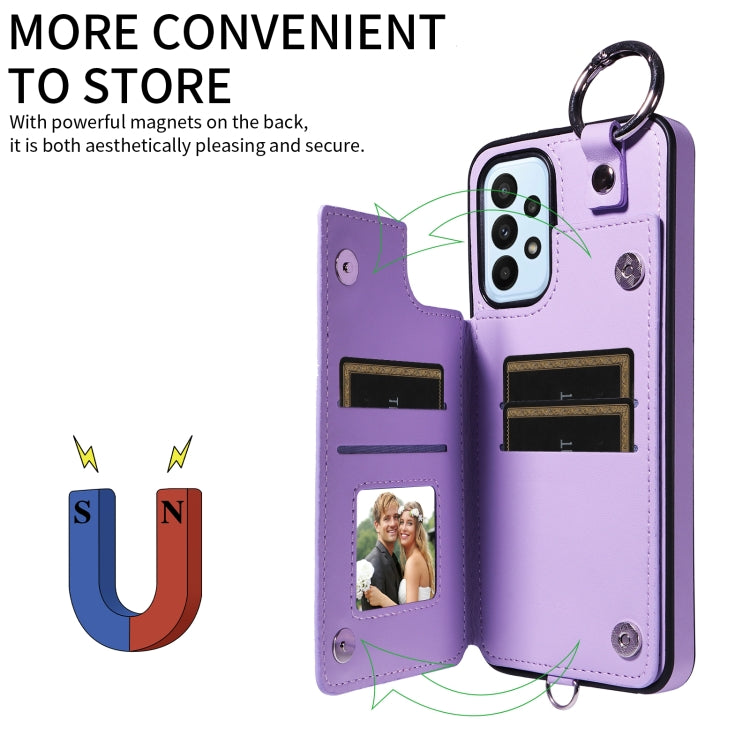For Samsung Galaxy A23 Rhombic Texture Card Bag Phone Case with Short Lanyard