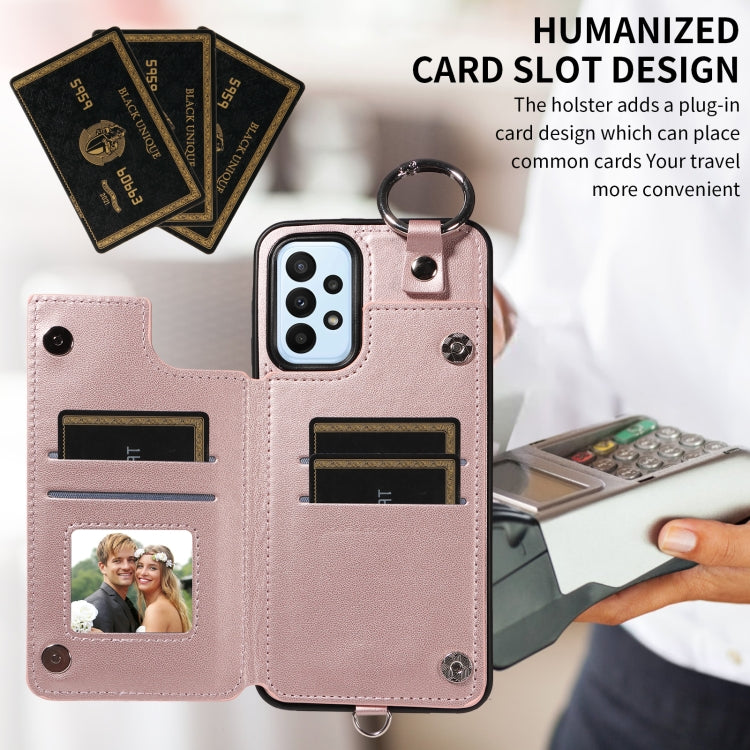 For Samsung Galaxy A23 Rhombic Texture Card Bag Phone Case with Short Lanyard