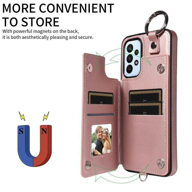 For Samsung Galaxy A23 Rhombic Texture Card Bag Phone Case with Short Lanyard