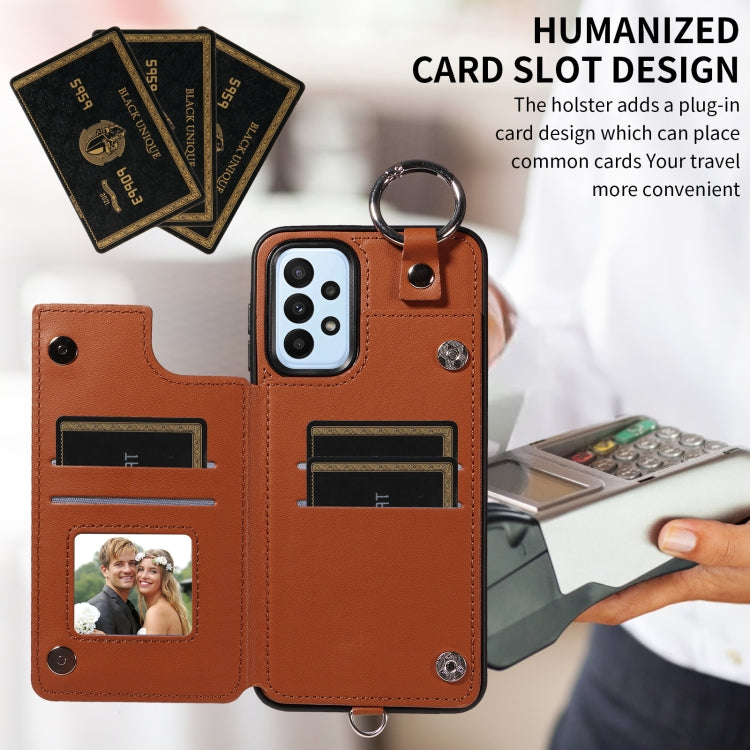 For Samsung Galaxy A23 Rhombic Texture Card Bag Phone Case with Short Lanyard