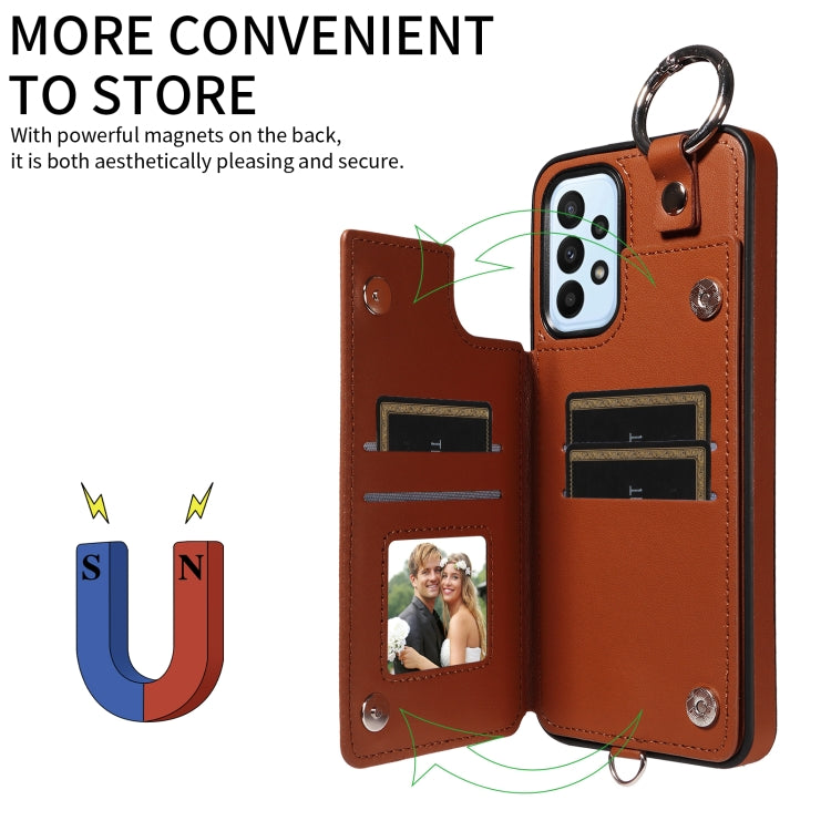 For Samsung Galaxy A23 Rhombic Texture Card Bag Phone Case with Short Lanyard