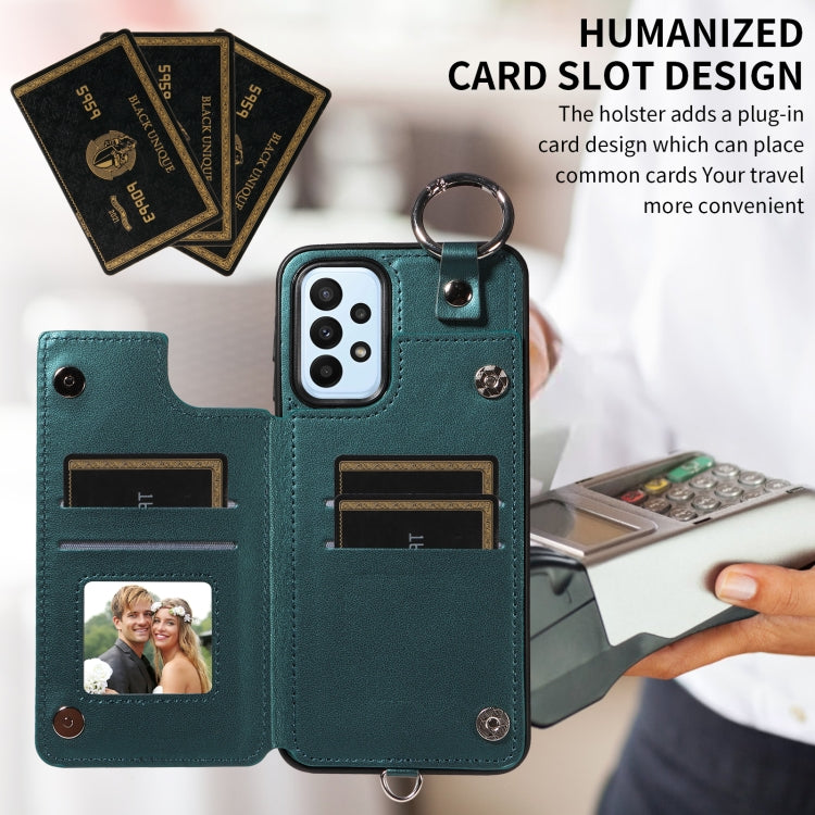 For Samsung Galaxy A23 Rhombic Texture Card Bag Phone Case with Short Lanyard