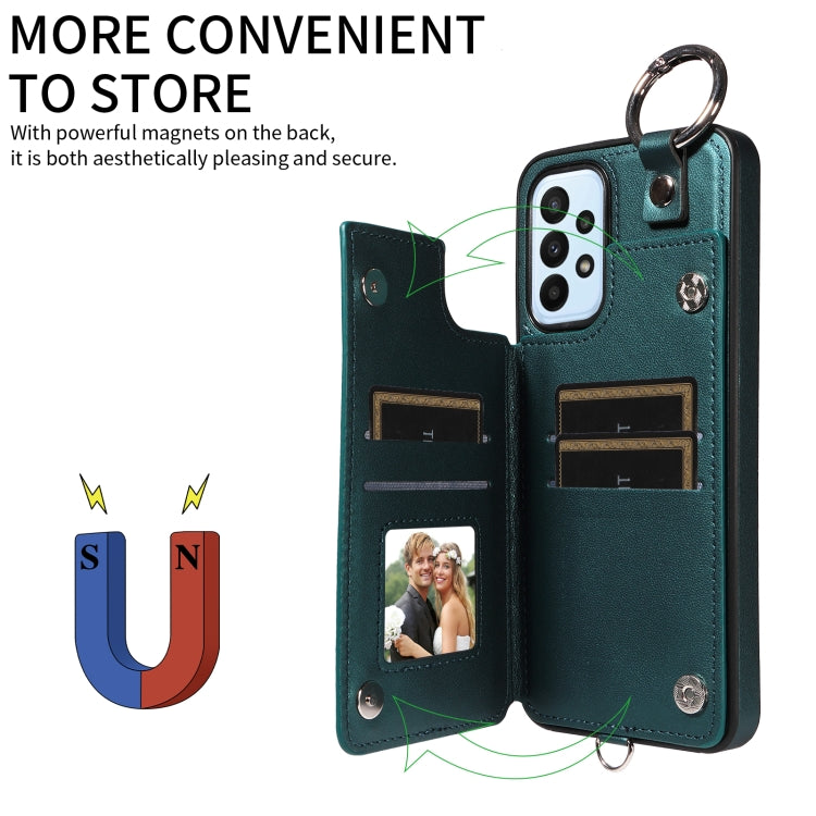 For Samsung Galaxy A23 Rhombic Texture Card Bag Phone Case with Short Lanyard