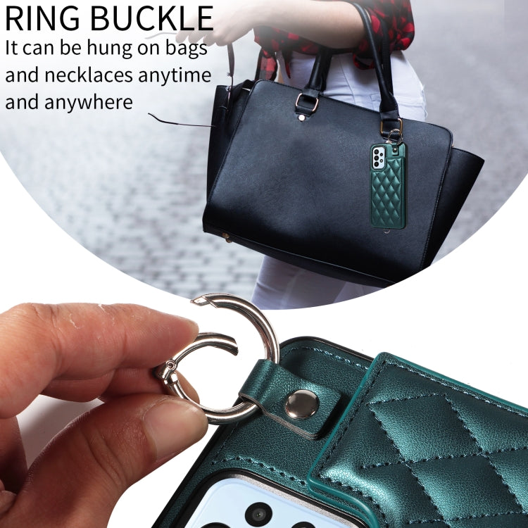 For Samsung Galaxy A23 Rhombic Texture Card Bag Phone Case with Short Lanyard