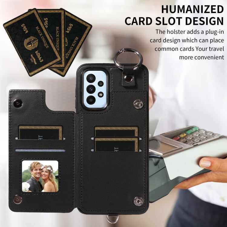 For Samsung Galaxy A23 Rhombic Texture Card Bag Phone Case with Short Lanyard