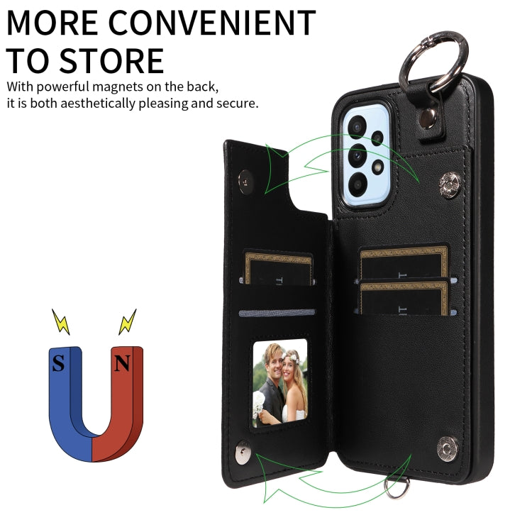 For Samsung Galaxy A23 Rhombic Texture Card Bag Phone Case with Short Lanyard