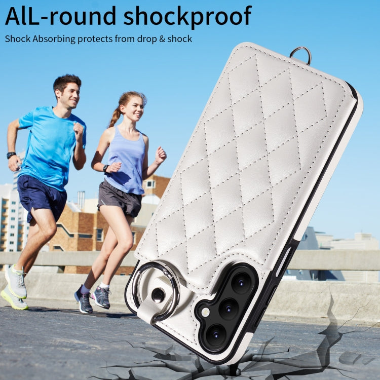 For Samsung Galaxy A24 4G Rhombic Texture Card Bag Phone Case with Short Lanyard