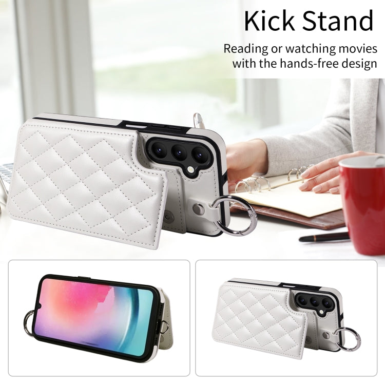 For Samsung Galaxy A24 4G Rhombic Texture Card Bag Phone Case with Short Lanyard