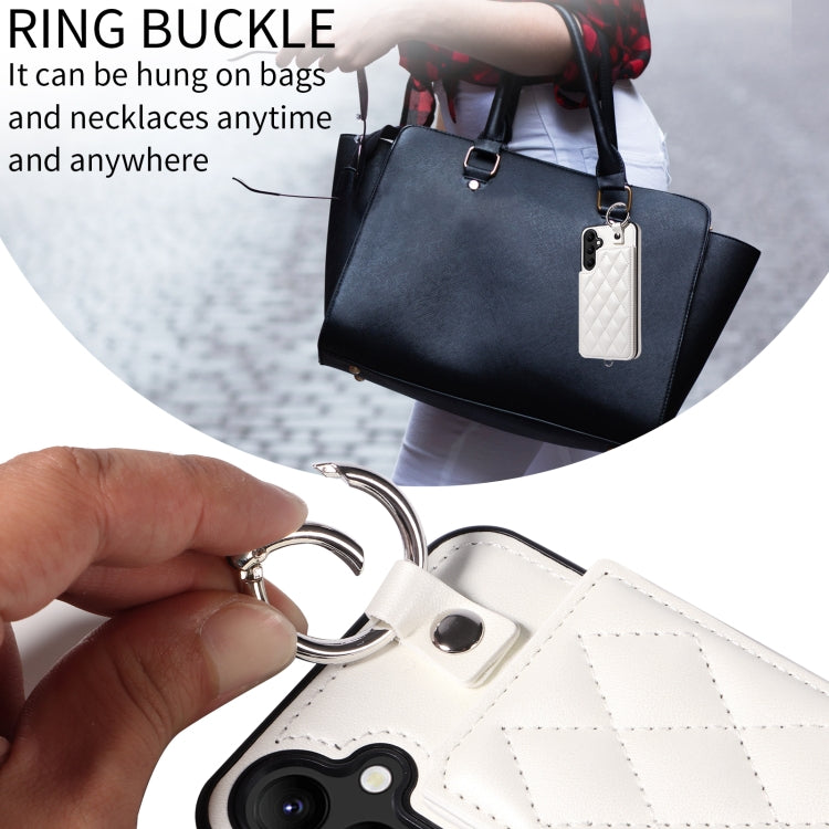 For Samsung Galaxy A24 4G Rhombic Texture Card Bag Phone Case with Short Lanyard
