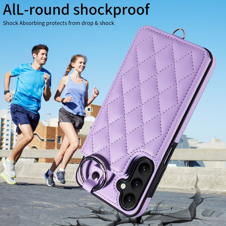 For Samsung Galaxy A24 4G Rhombic Texture Card Bag Phone Case with Short Lanyard