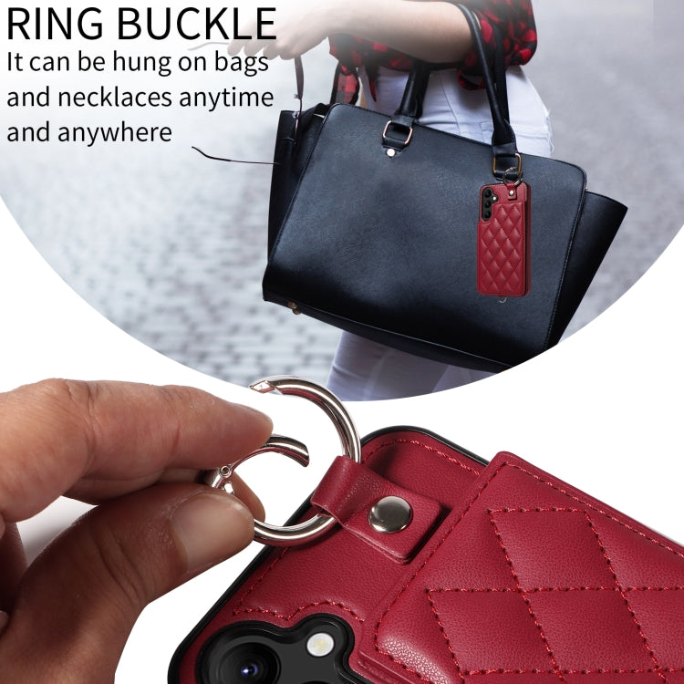 For Samsung Galaxy A24 4G Rhombic Texture Card Bag Phone Case with Short Lanyard