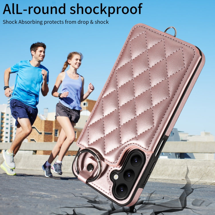 For Samsung Galaxy A24 4G Rhombic Texture Card Bag Phone Case with Short Lanyard