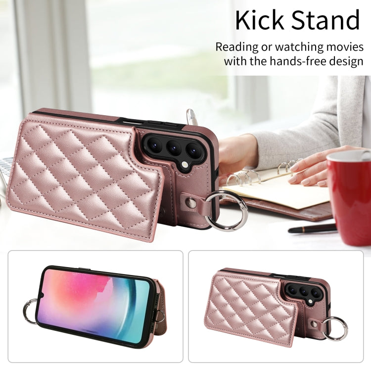 For Samsung Galaxy A24 4G Rhombic Texture Card Bag Phone Case with Short Lanyard