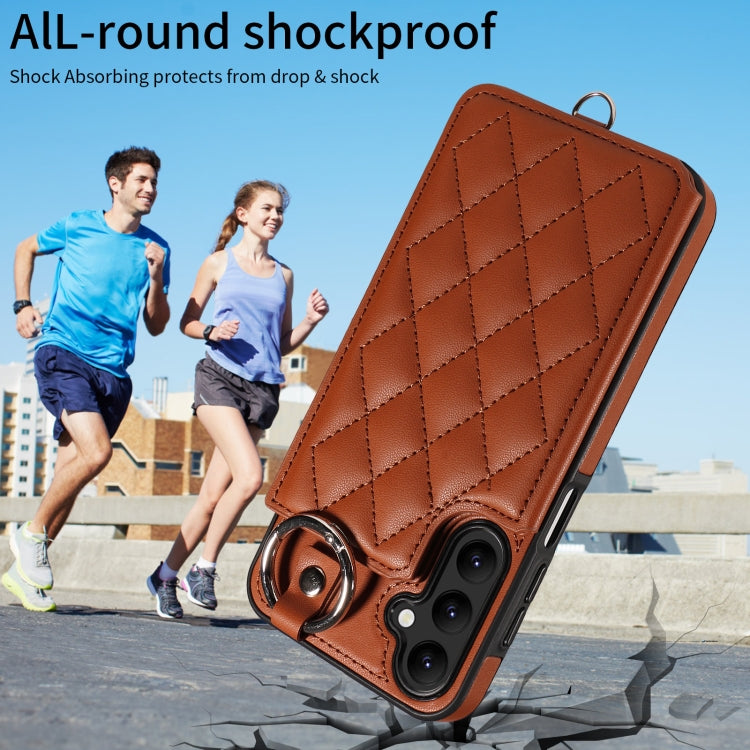 For Samsung Galaxy A24 4G Rhombic Texture Card Bag Phone Case with Short Lanyard