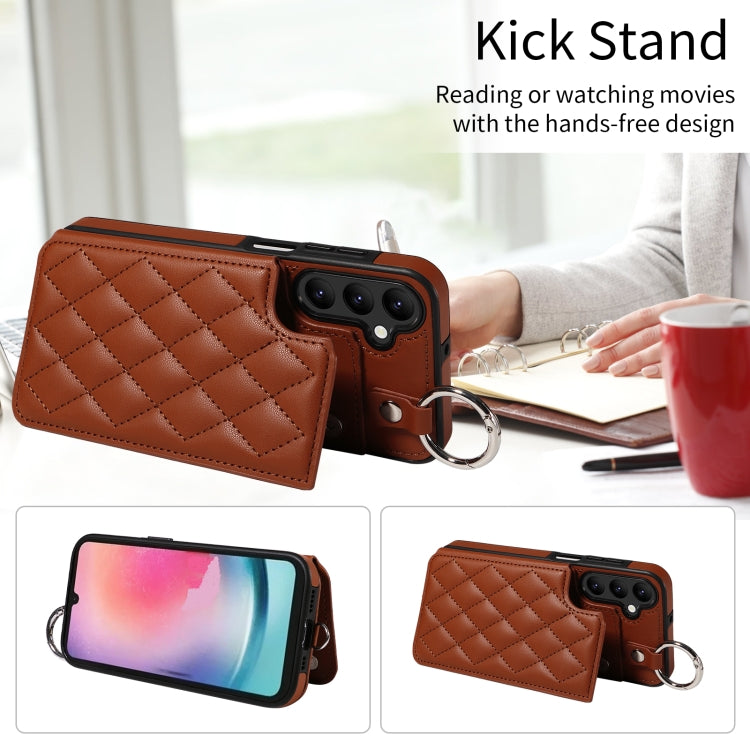 For Samsung Galaxy A24 4G Rhombic Texture Card Bag Phone Case with Short Lanyard
