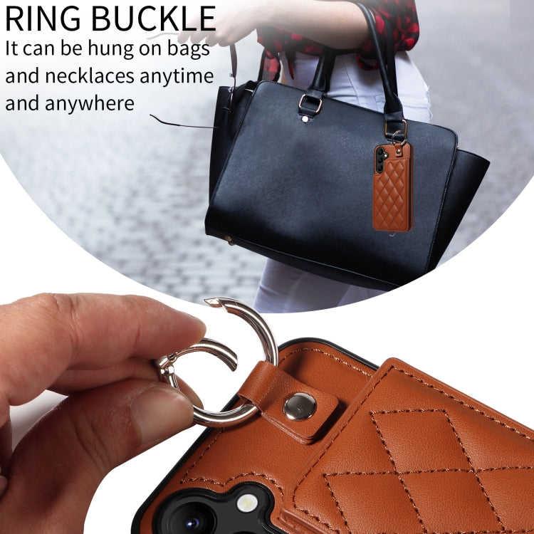 For Samsung Galaxy A24 4G Rhombic Texture Card Bag Phone Case with Short Lanyard