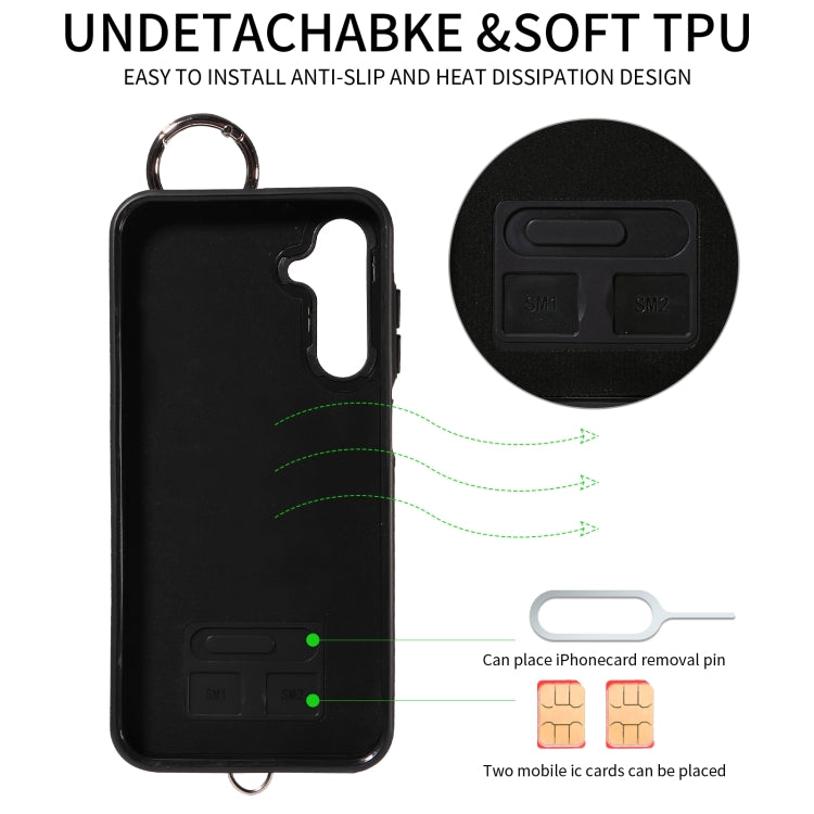 For Samsung Galaxy A24 4G Rhombic Texture Card Bag Phone Case with Short Lanyard