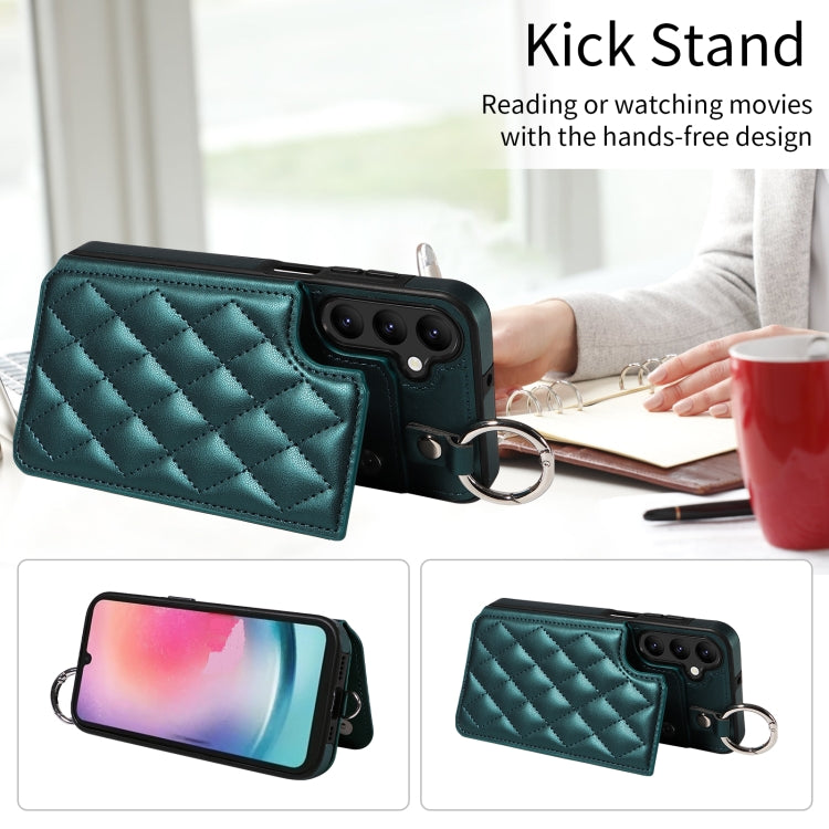 For Samsung Galaxy A24 4G Rhombic Texture Card Bag Phone Case with Short Lanyard