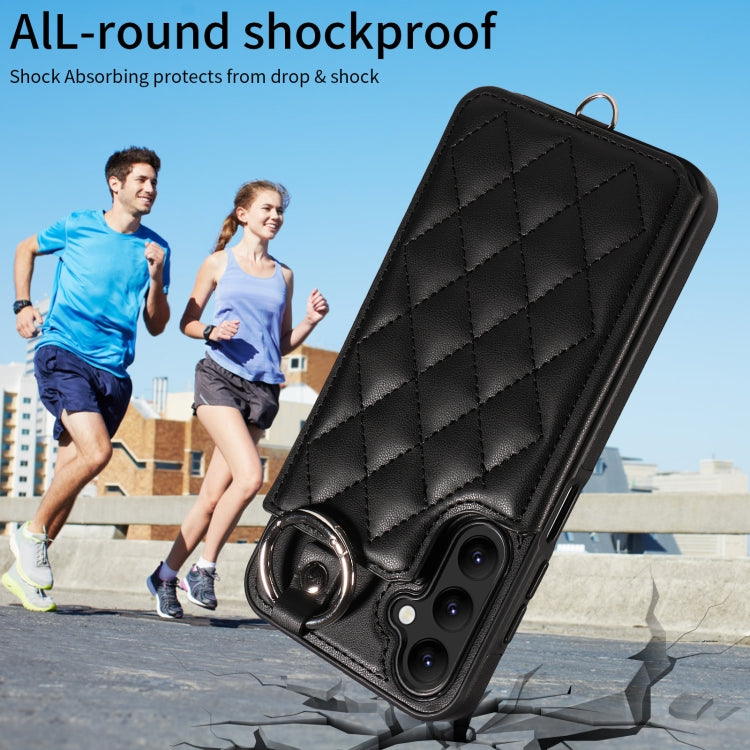 For Samsung Galaxy A24 4G Rhombic Texture Card Bag Phone Case with Short Lanyard