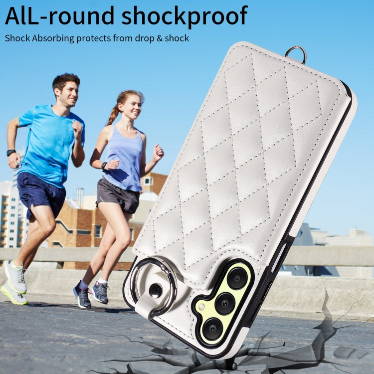 For Samsung Galaxy A25 5G Global Rhombic Texture Card Bag Phone Case with Short Lanyard