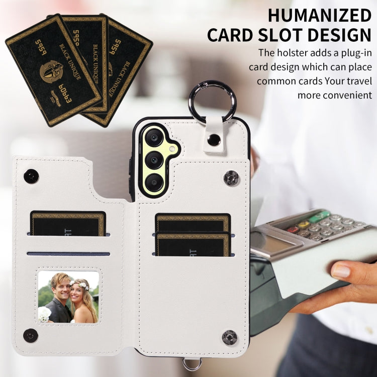 For Samsung Galaxy A25 5G Global Rhombic Texture Card Bag Phone Case with Short Lanyard