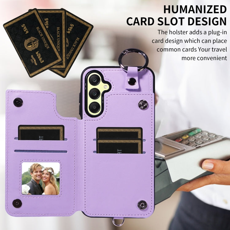 For Samsung Galaxy A25 5G Global Rhombic Texture Card Bag Phone Case with Short Lanyard